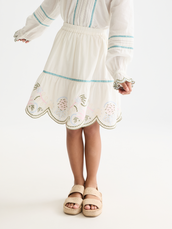 Girls' Embroidered Hem Cotton Skirt