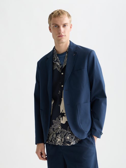Unconstructed Cotton-Blend Seersucker Blazer