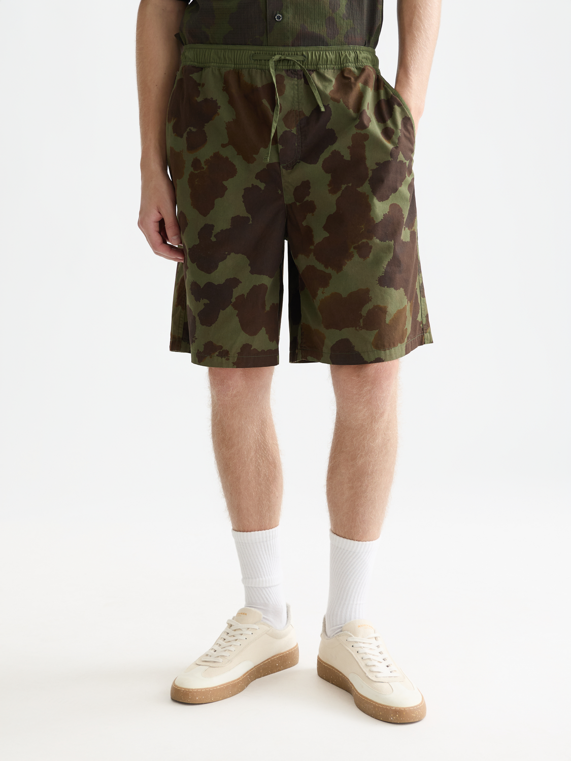 Shorts bermudas amples en popeline imprimée prélavée