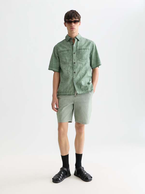 Fave Cotton-Linen Yarn-Dyed Regular-Fit Bermuda Shorts