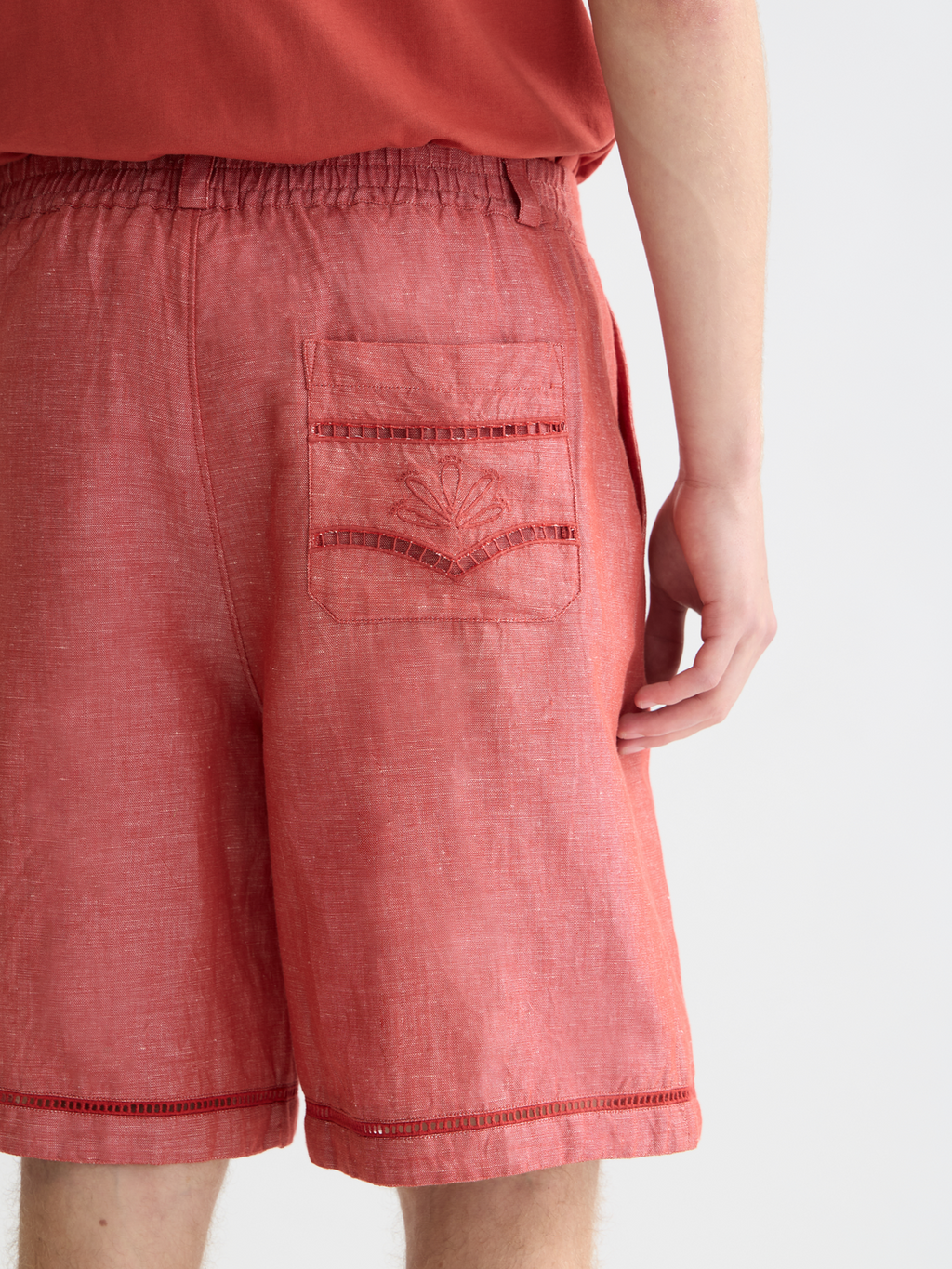 Embroidered Linen-Blend Wide-Fit Bermuda Shorts