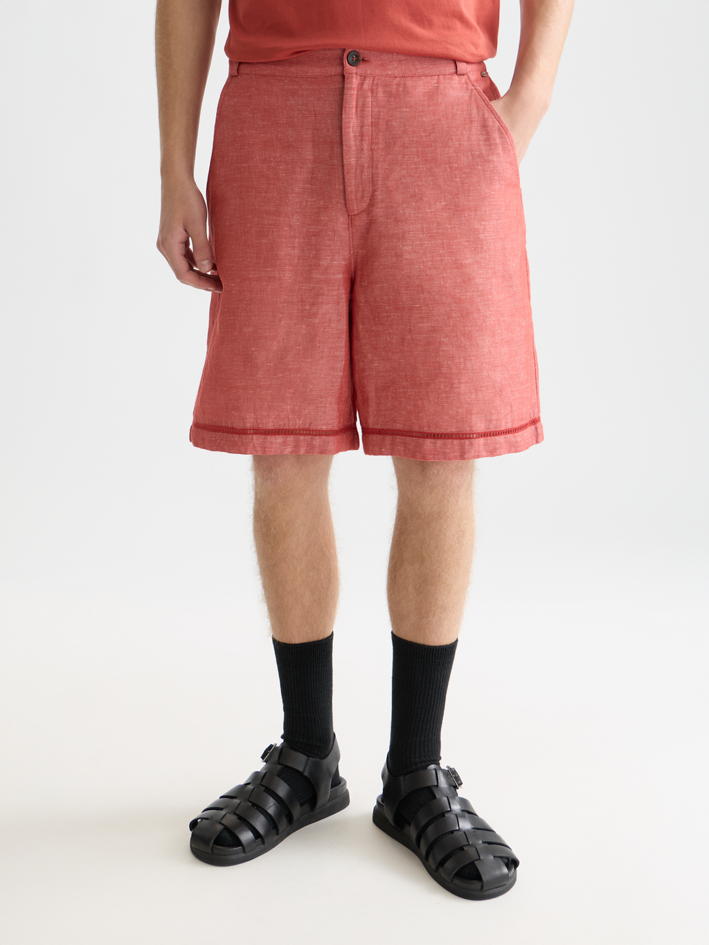 Embroidered Linen-Blend Wide-Fit Bermuda Shorts