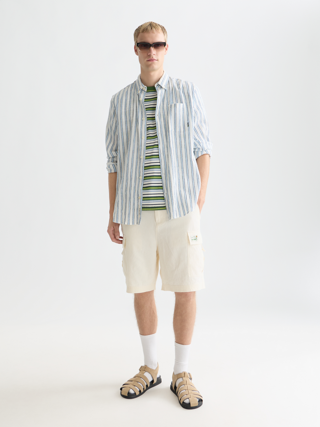 Gestreiftes Hemd aus Knitterstruktur im Regular Fit