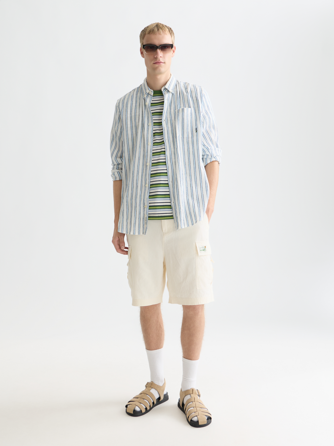 Gestreiftes Hemd aus Knitterstruktur im Regular Fit