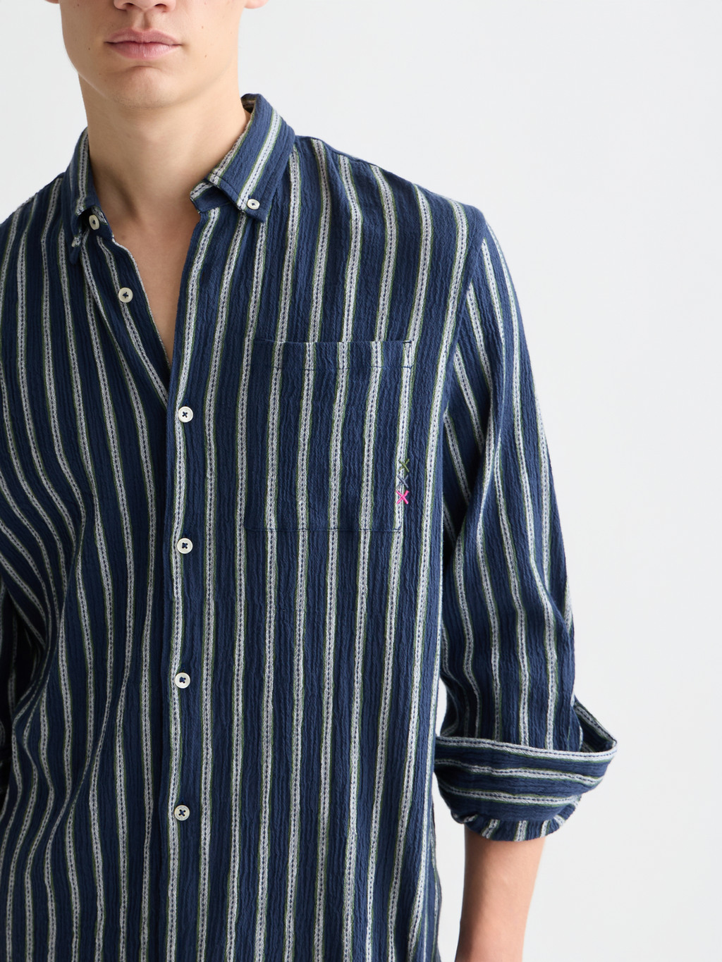 Chemise Rayée Texturée Coupe Droite