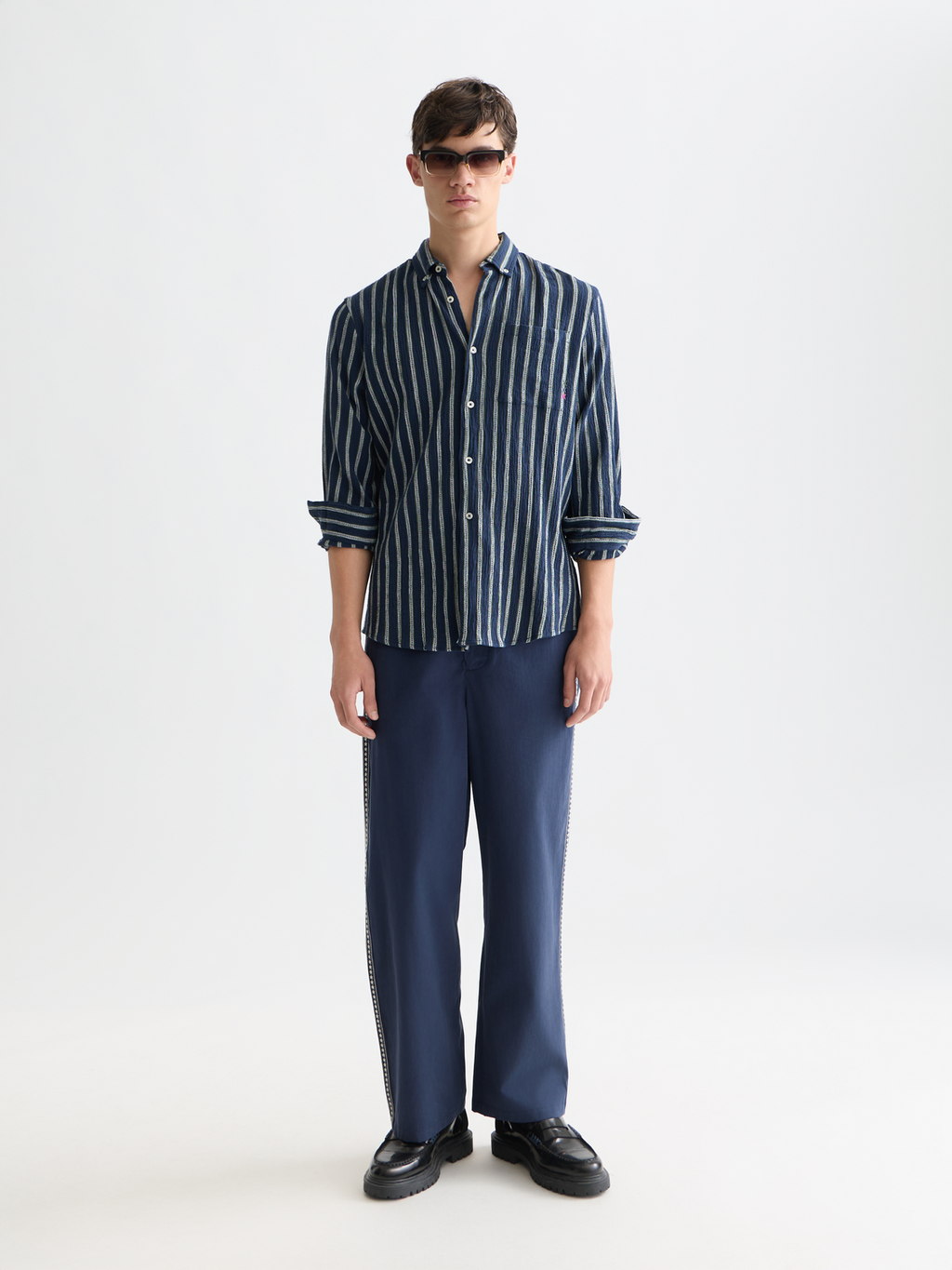 Chemise Rayée Texturée Coupe Droite