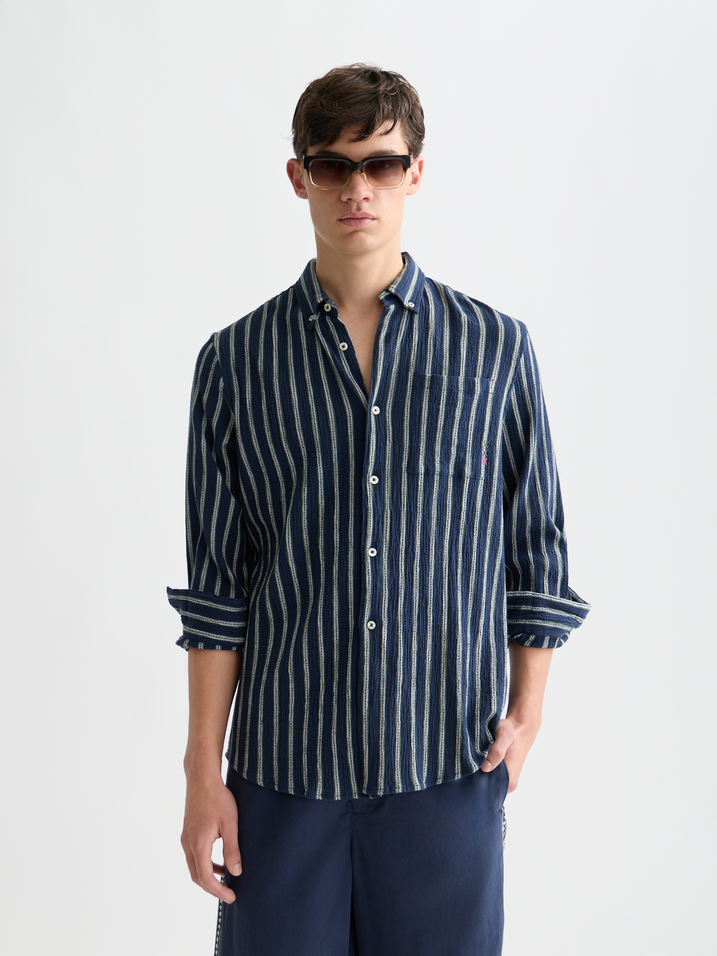 Chemise Rayée Texturée Coupe Droite