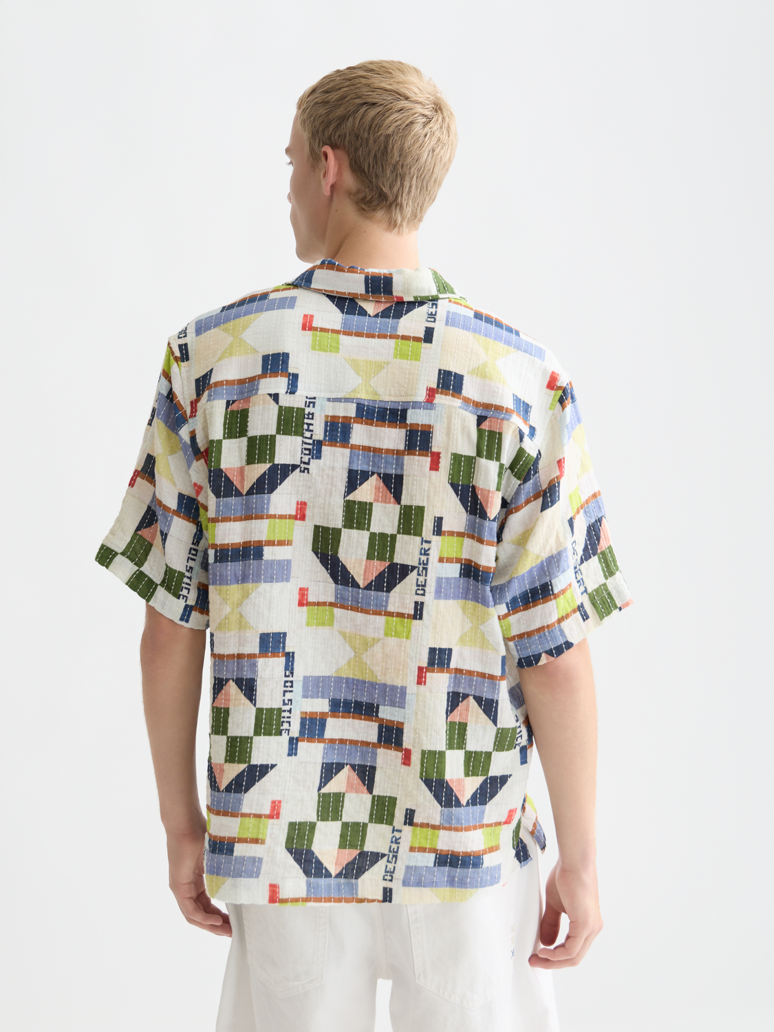 Printed Stitched Relaxed-Fit Short-Sleeve Shirt