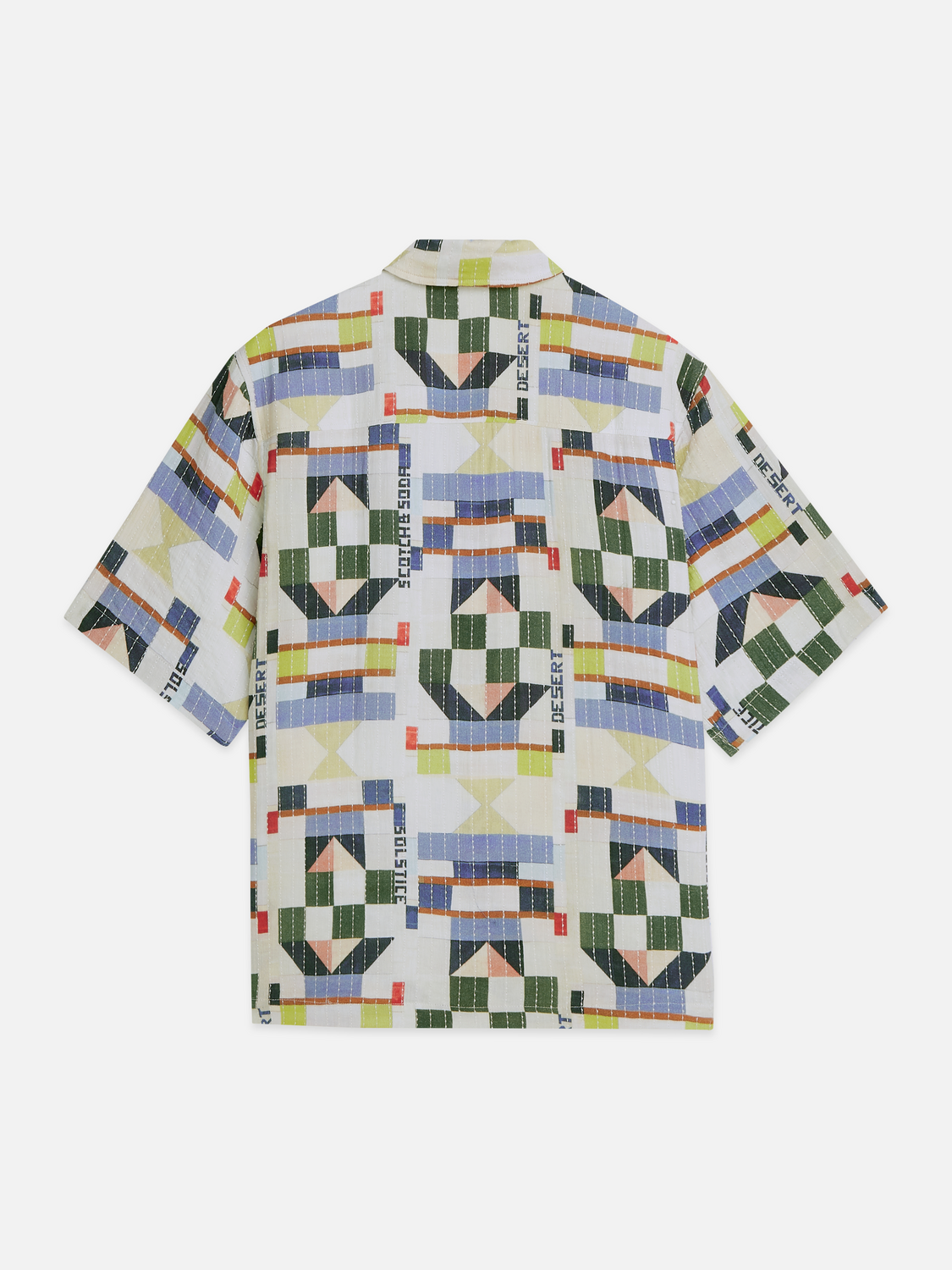 Printed Stitched Relaxed-Fit Short-Sleeve Shirt