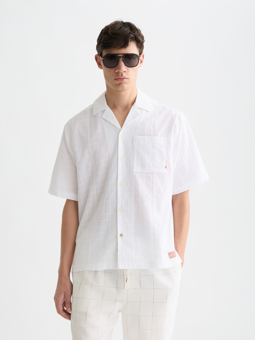 Embroidered Structured Relaxed-Fit Short-Sleeve Shirt