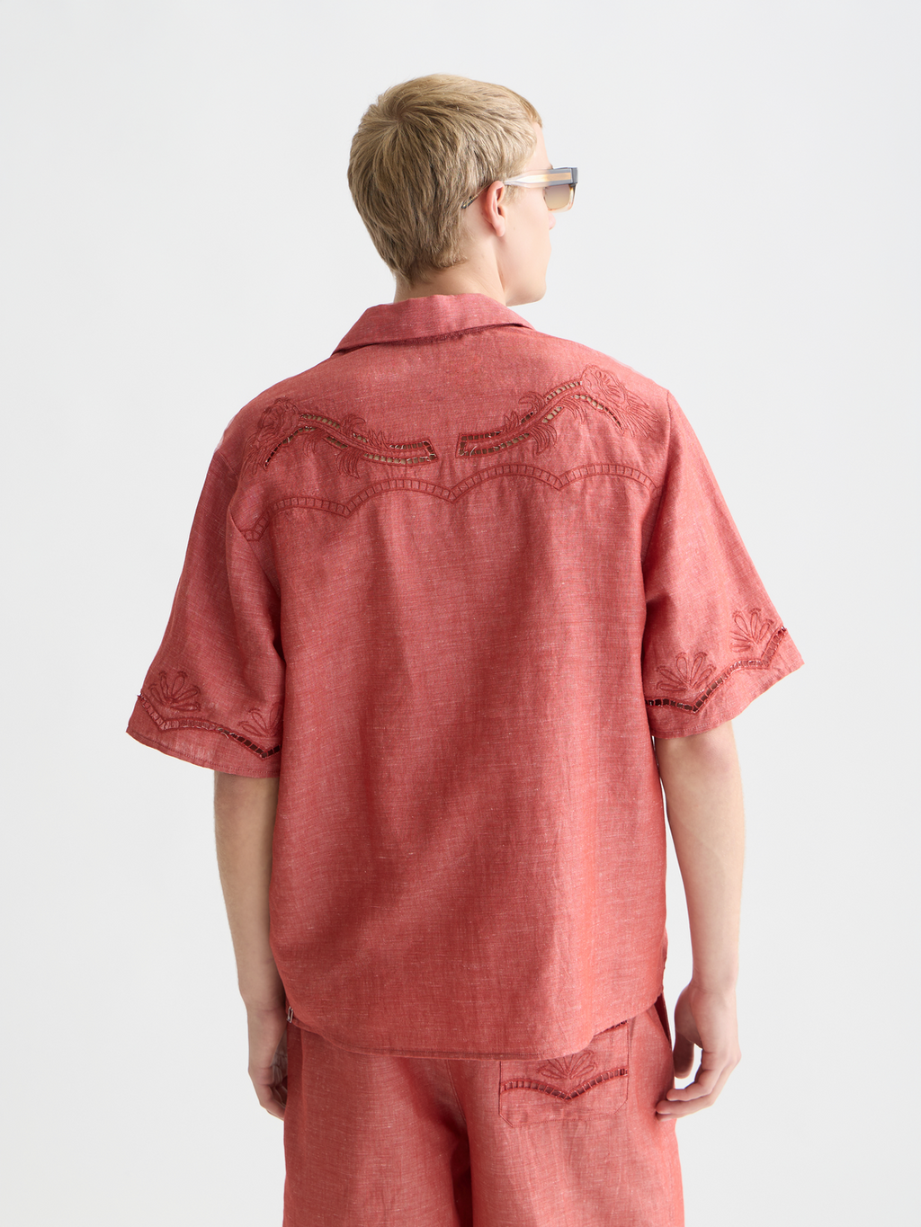 Embroidered Cut Open Detail Short-Sleeve Shirt