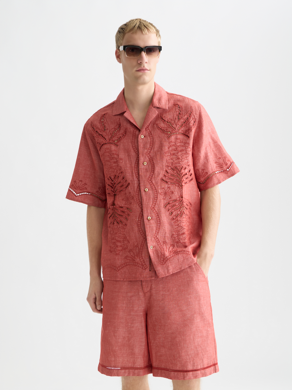 Embroidered Cut Open Detail Short-Sleeve Shirt
