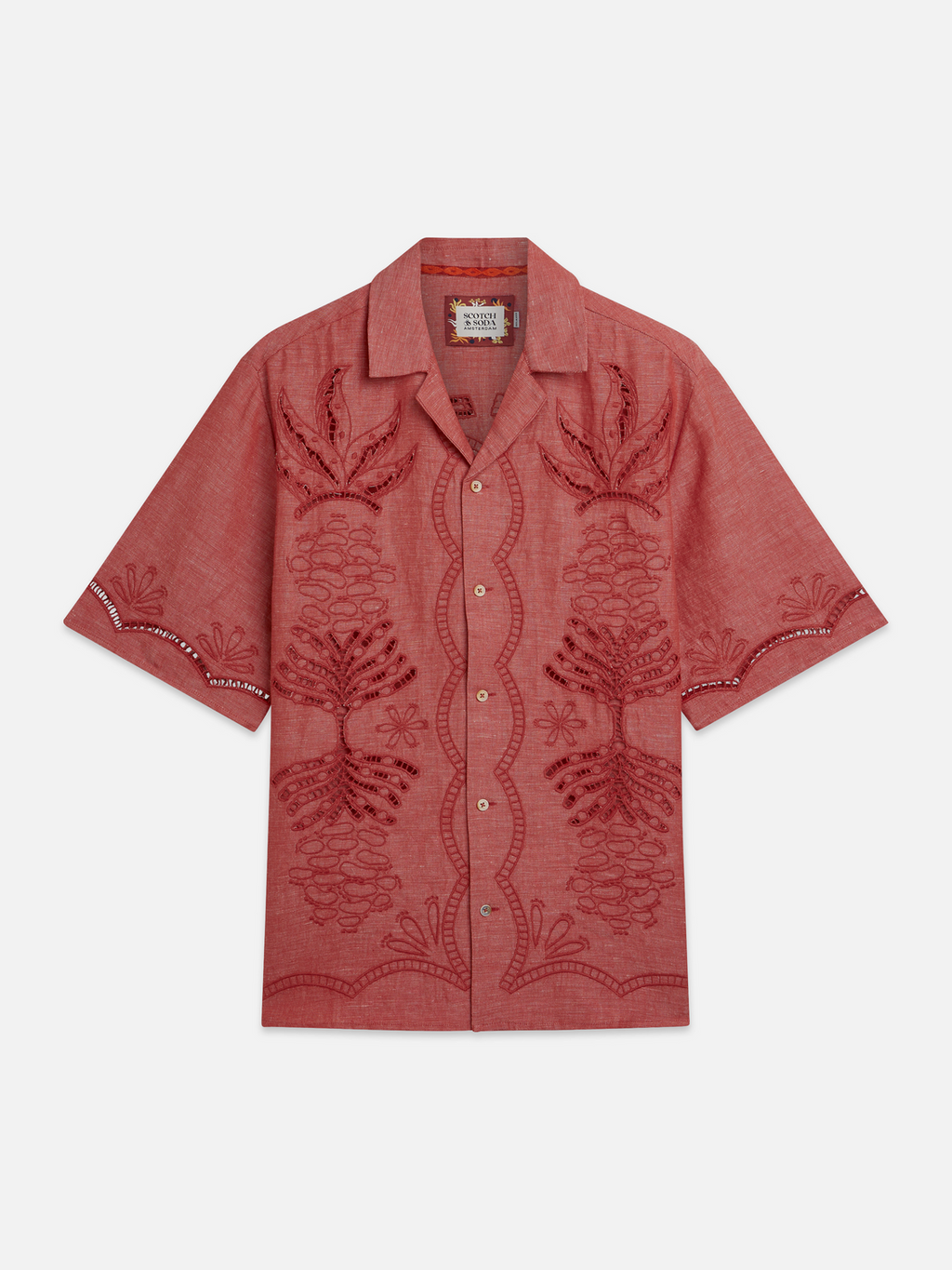 Embroidered Cut Open Detail Short-Sleeve Shirt
