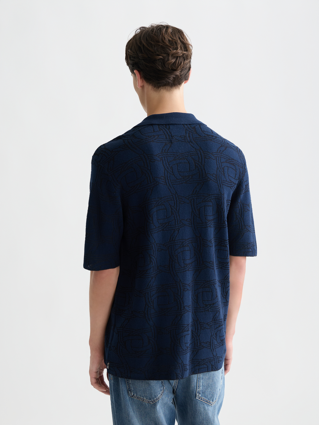 Tone-on-Tone Knitted Short Sleeve Shirt