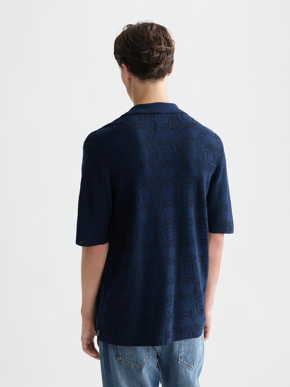Tone-on-Tone Knitted Short Sleeve Shirt