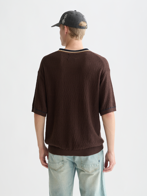 Strick-T-Shirt aus Baumwoll-Leinen-Mix in entspannter Passform