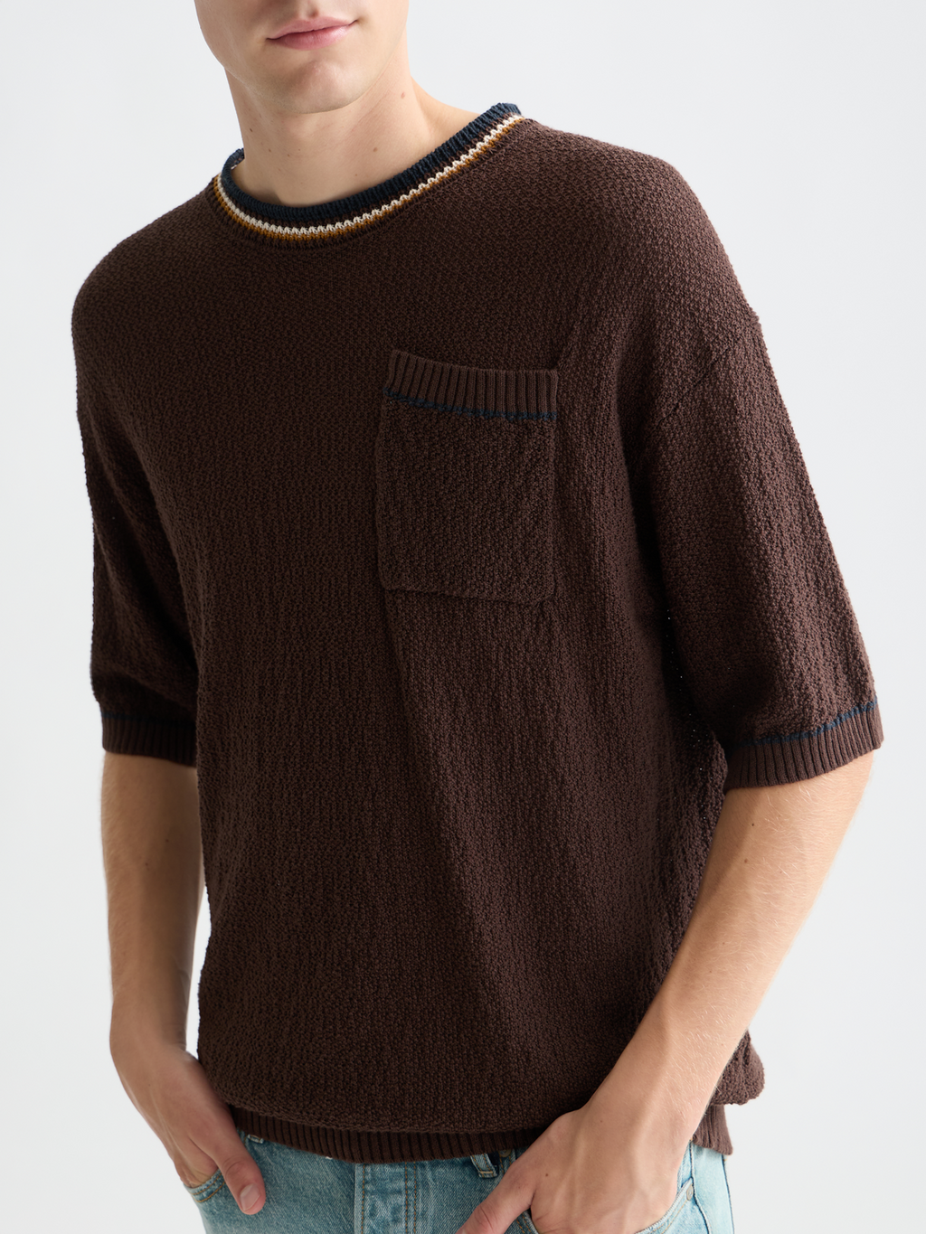 T-shirt décontracté en maille de coton et lin