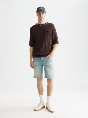 Strick-T-Shirt aus Baumwoll-Leinen-Mix in entspannter Passform