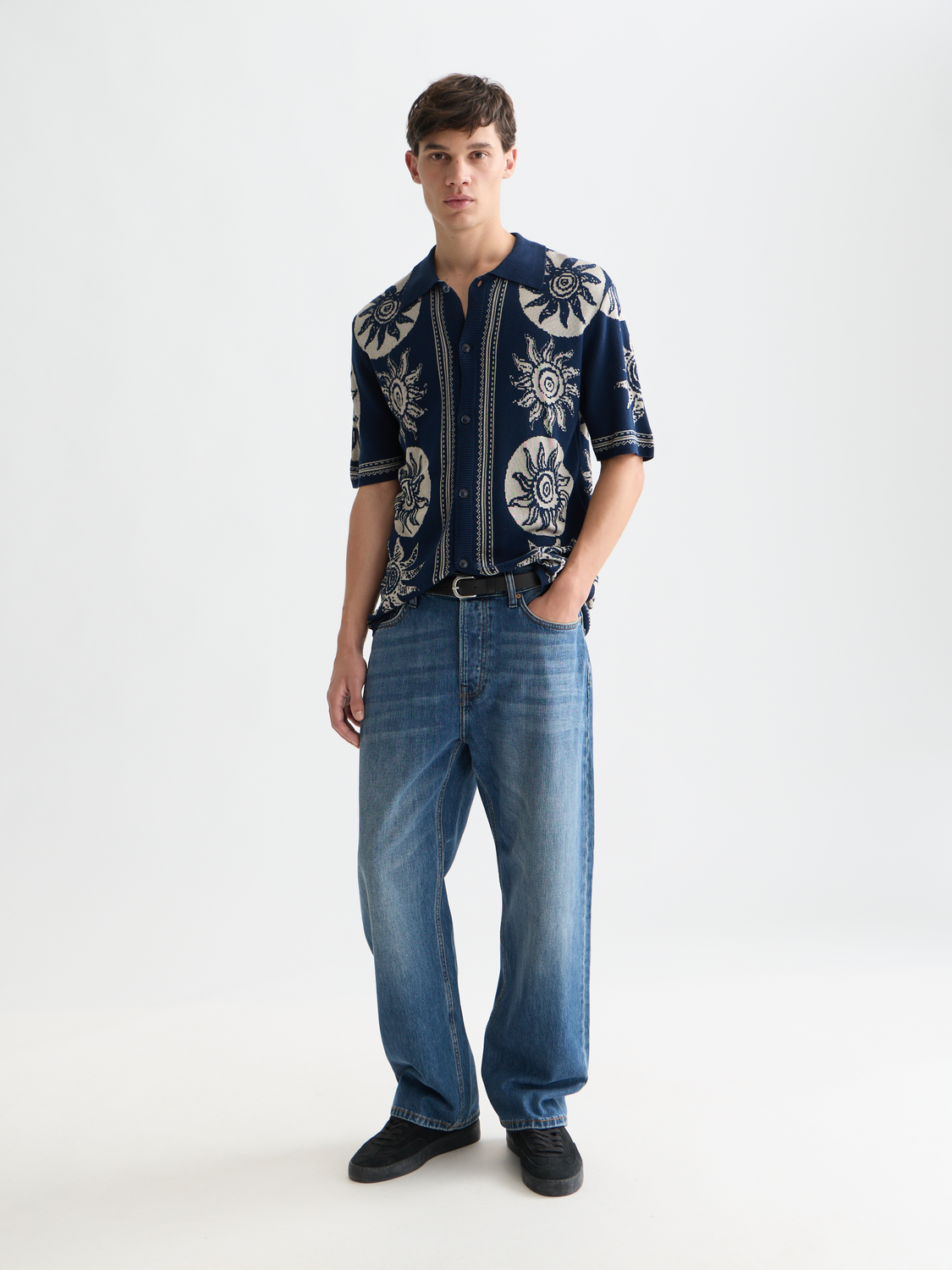Knitted Jacquard Short Sleeve Shirt