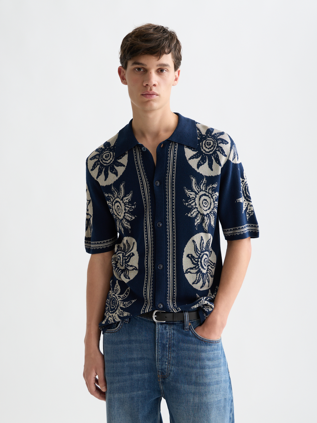 Knitted Jacquard Short Sleeve Shirt