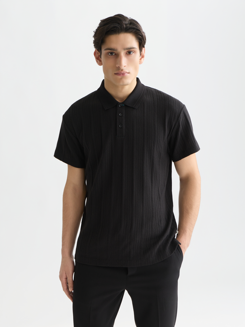 Structured Ribbed Relaxed-Fit Polo