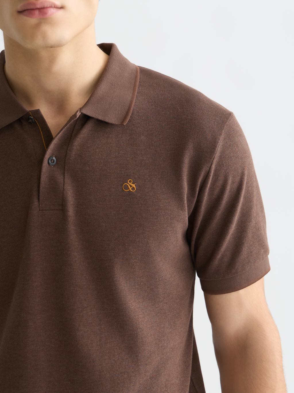 Polo à logo poitrine Melange coupe droite