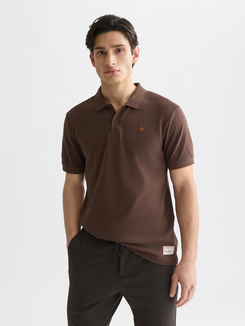 Polo à logo poitrine Melange coupe droite