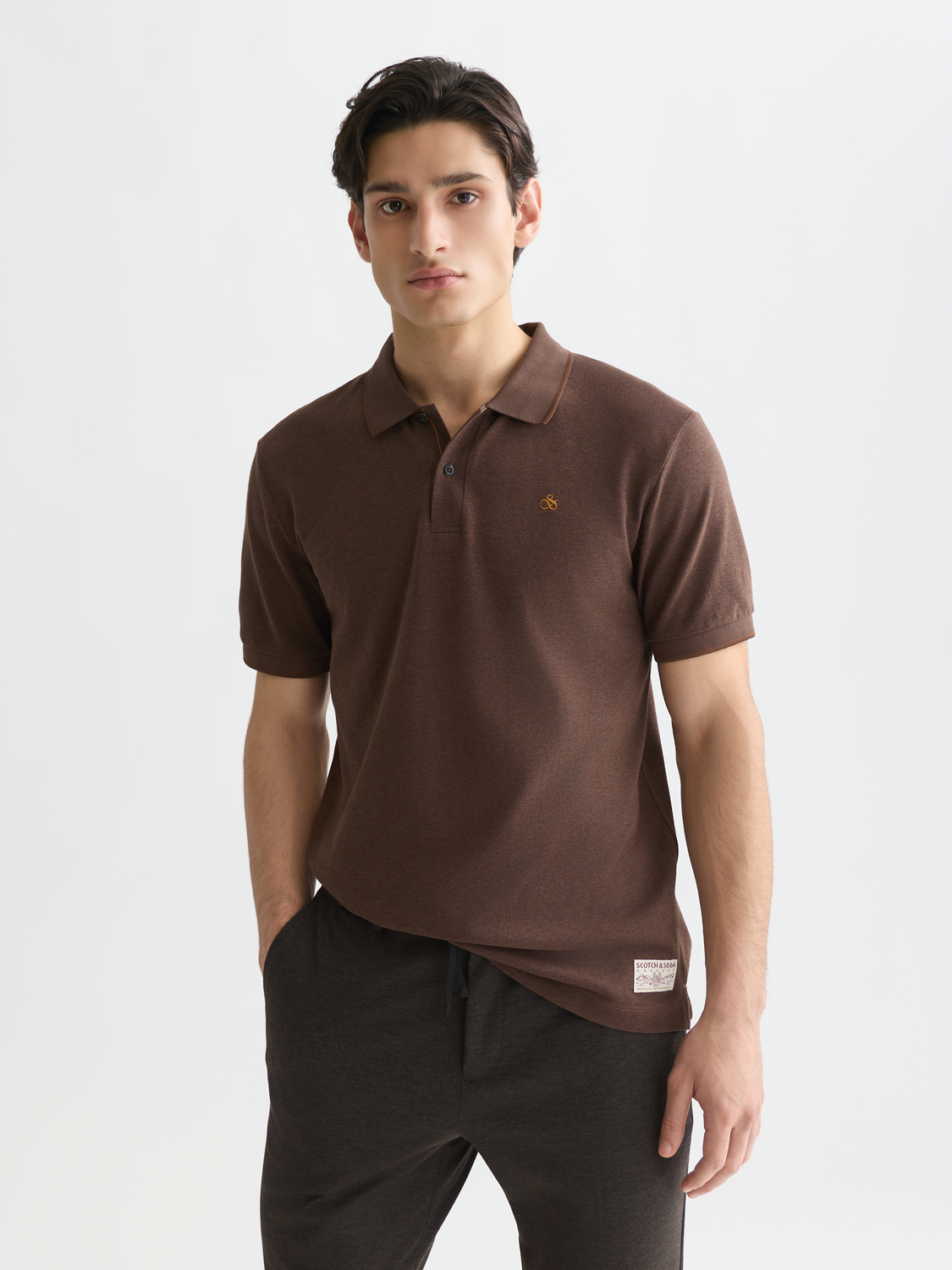 Polo à logo poitrine Melange coupe droite