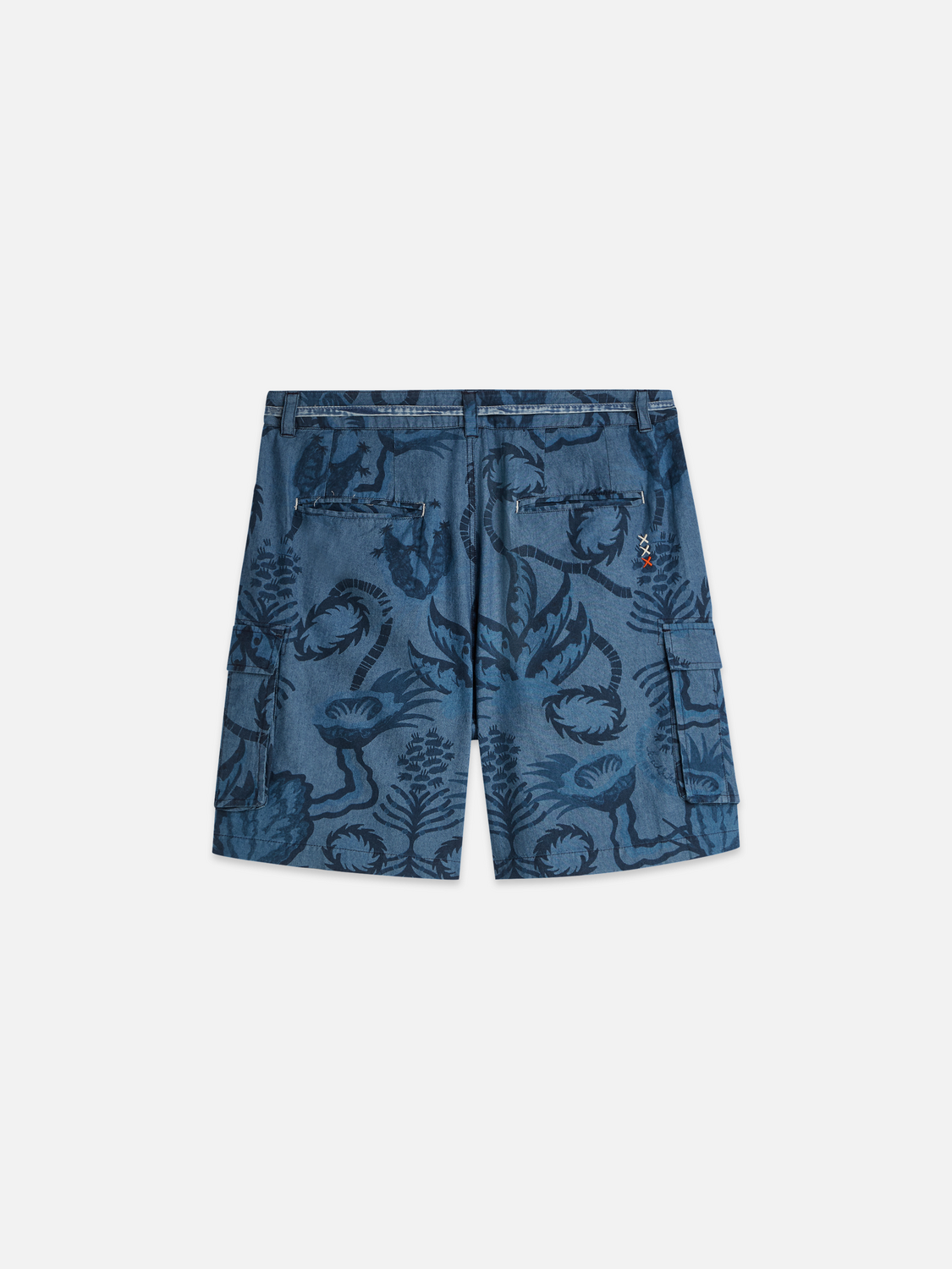 Allover Printed Chambray Cargo Shorts