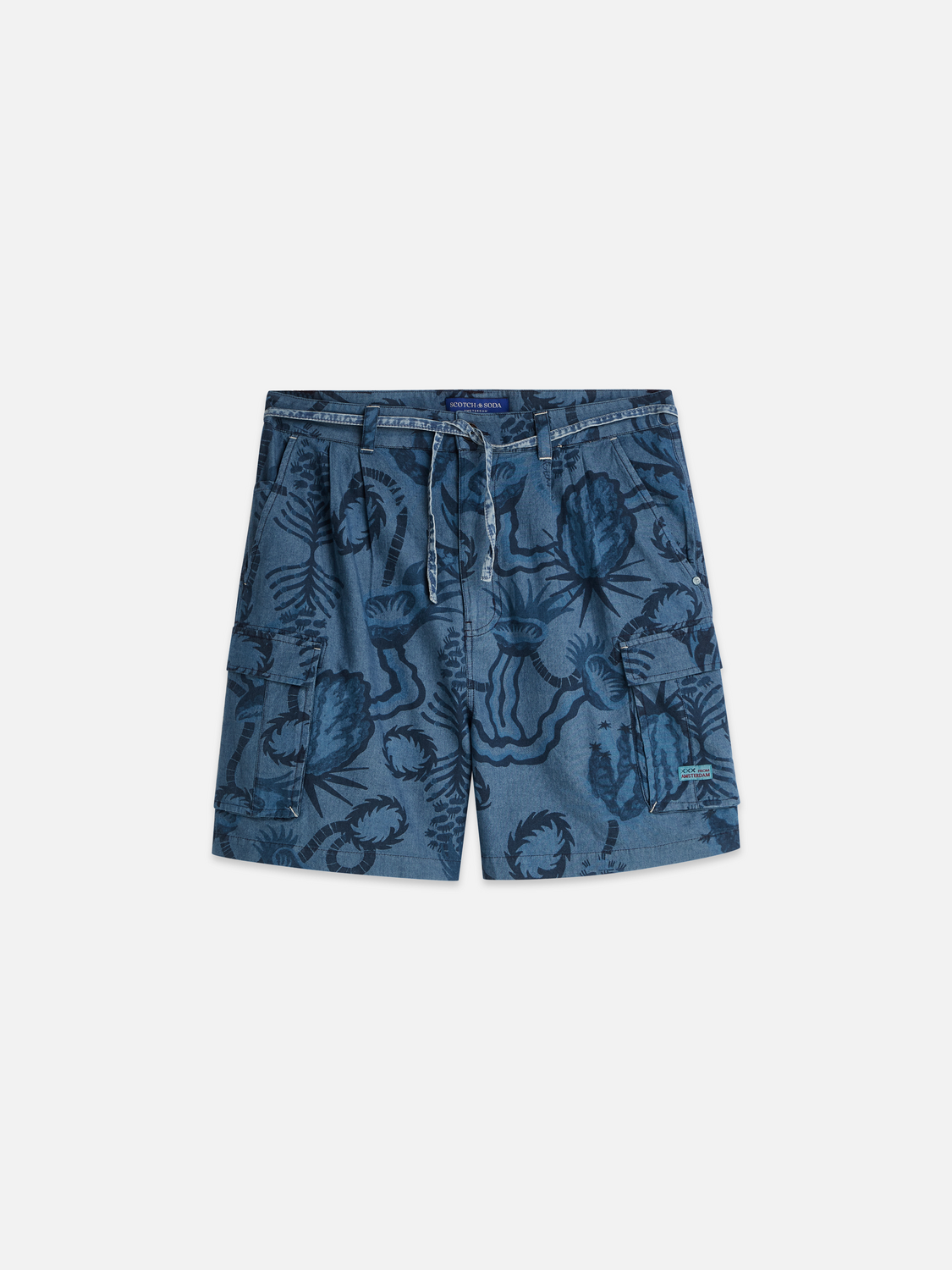 Allover Printed Chambray Cargo Shorts