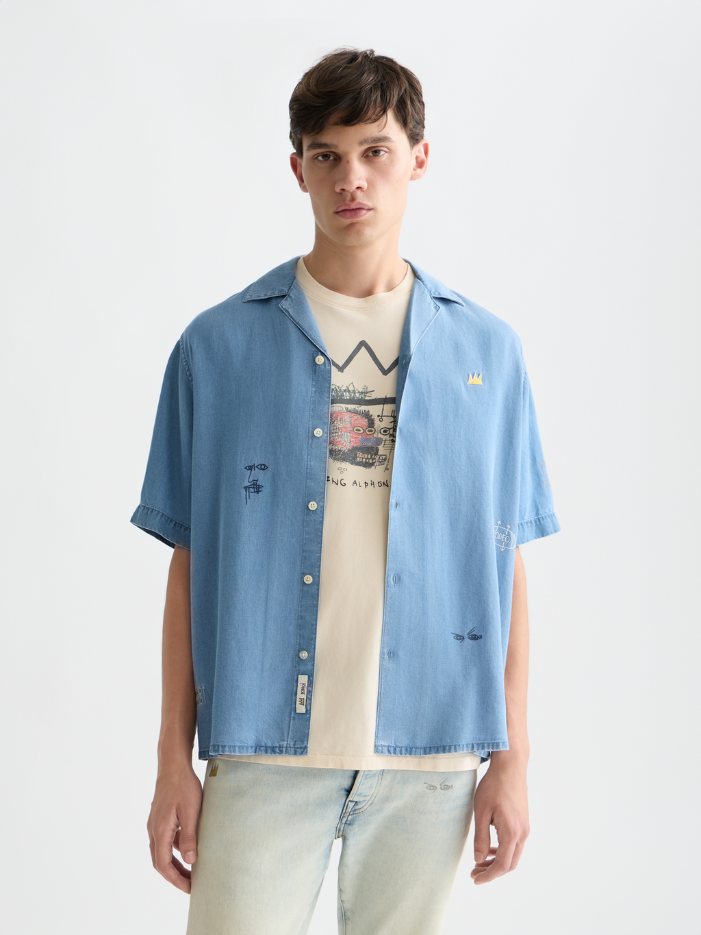 Scotch & Soda x Basquiat Indigo Tencel Relaxed-Fit Short-Sleeved Shirt