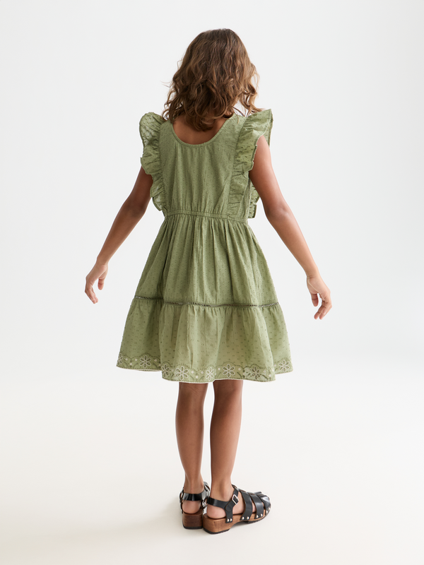 Robe en coton jacquard brodée à ourlet clip pour fille