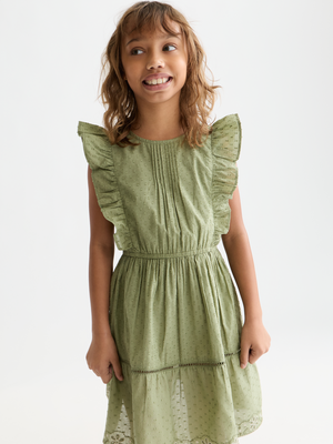 Robe en coton jacquard brodée à ourlet clip pour fille