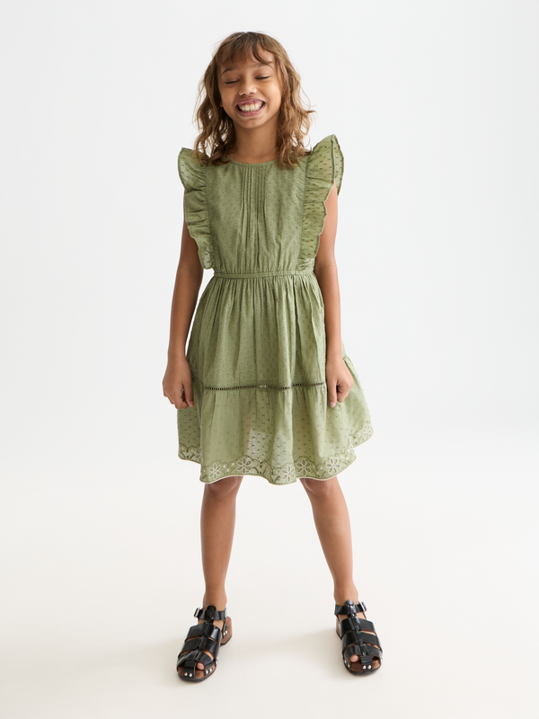Robe en coton jacquard brodée à ourlet clip pour fille
