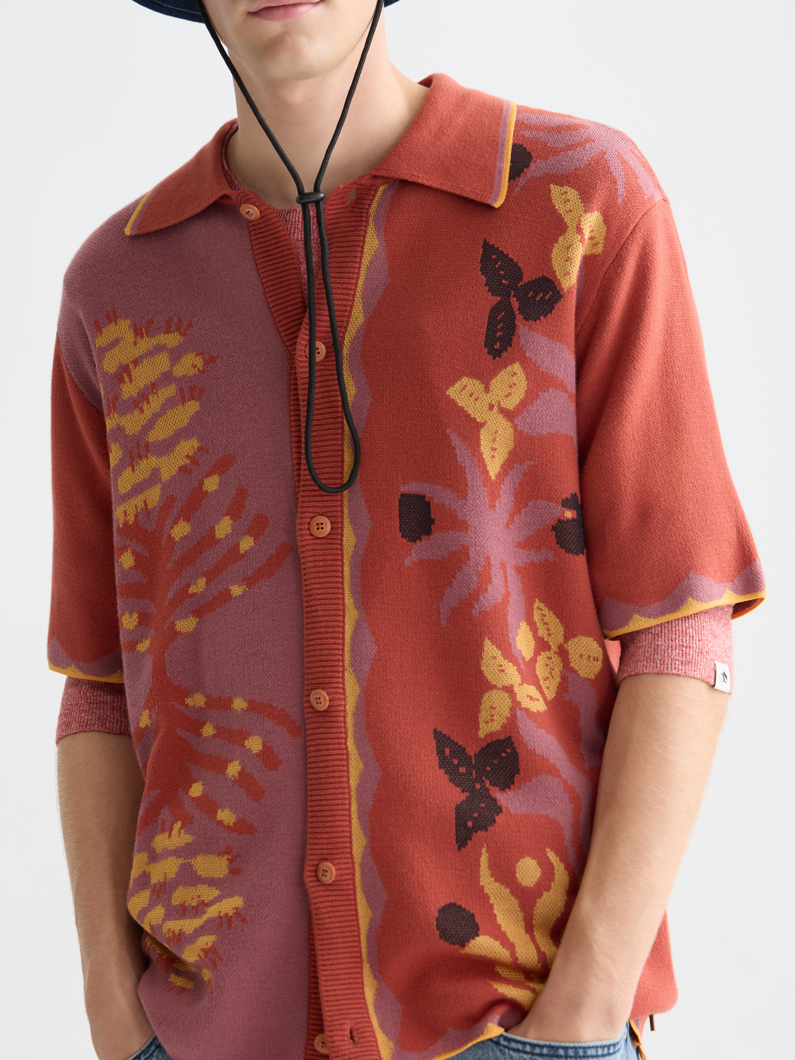 Knitted Jacquard Short Sleeve Shirt