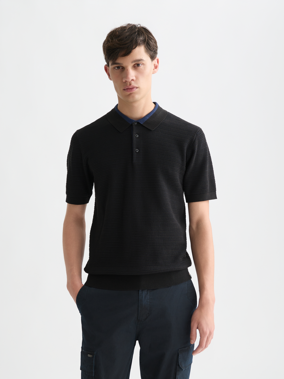 Structured Knitted Regular-Fit Polo