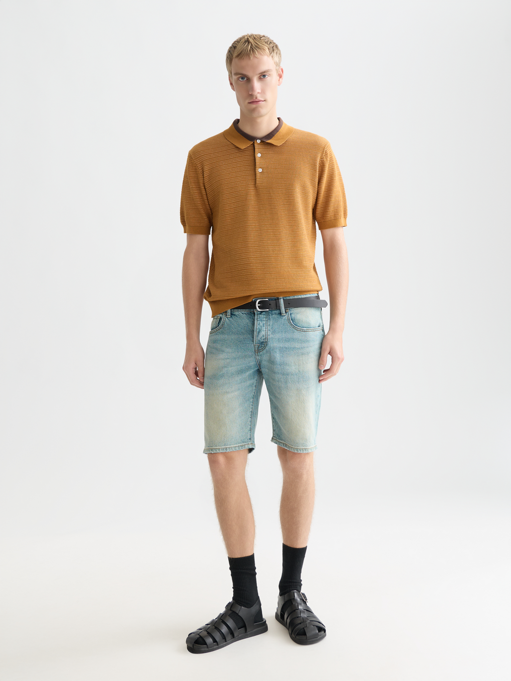 Structured Knitted Regular-Fit Polo