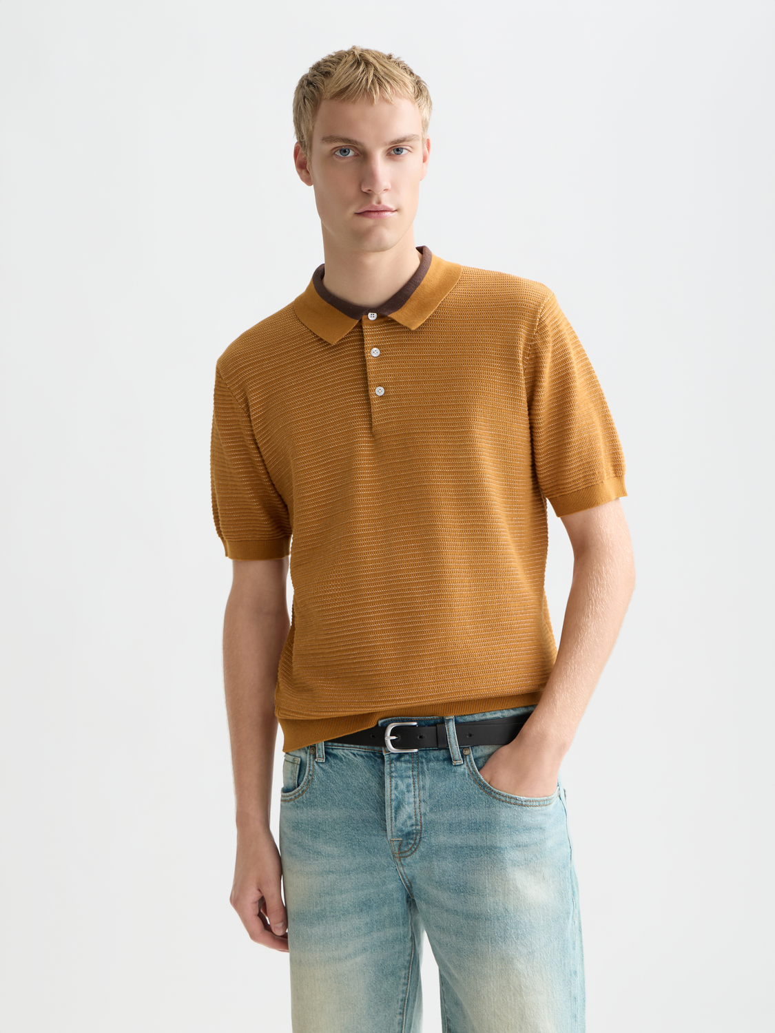 Structured Knitted Regular-Fit Polo