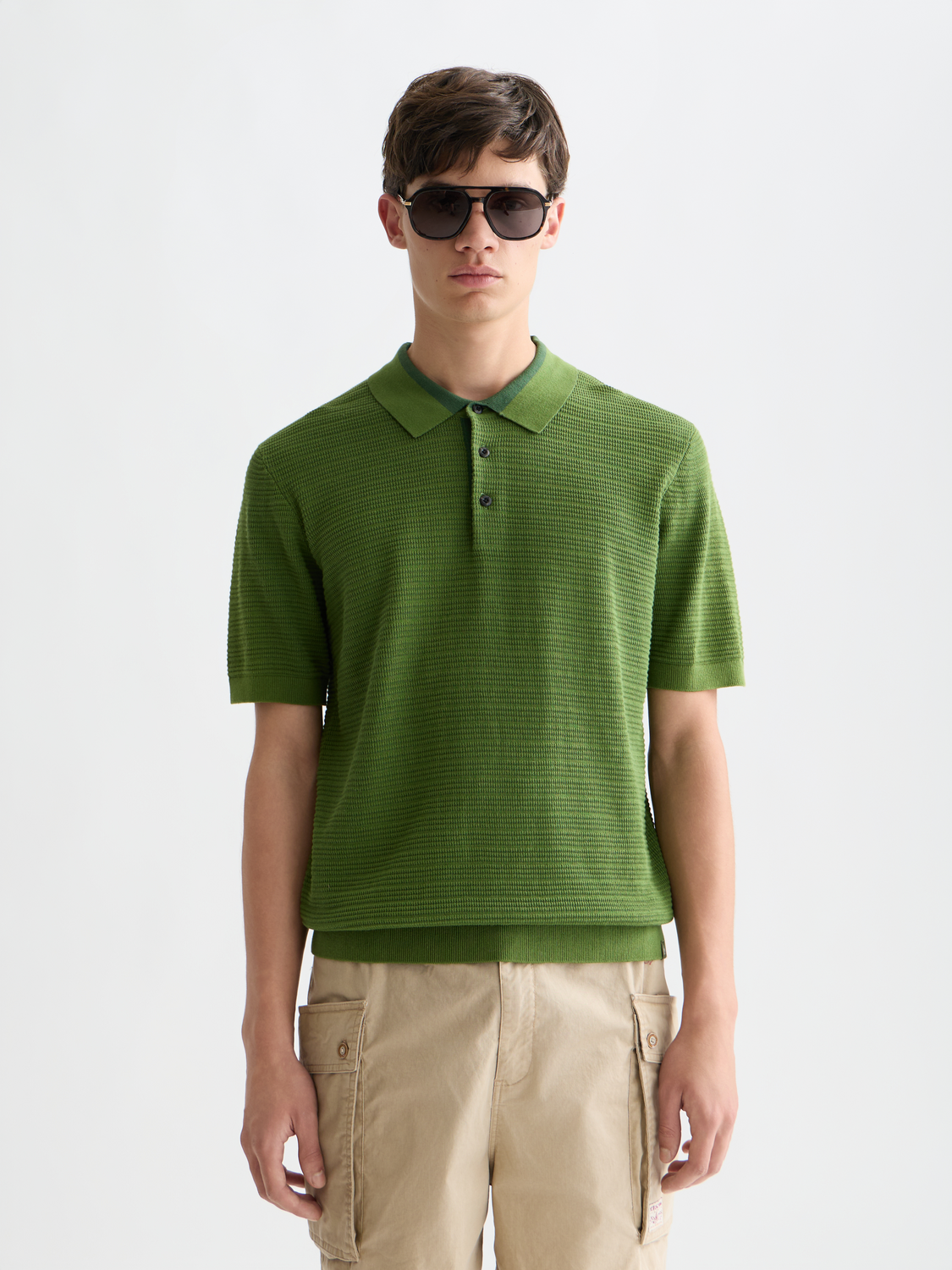 Structured Knitted Regular-Fit Polo