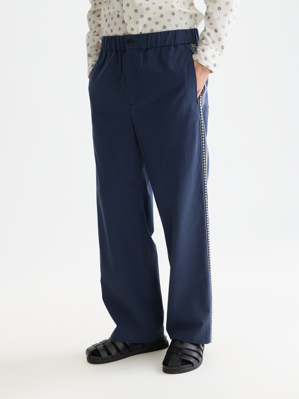 Pantalon de jogging droit décontracté Otis en mélange coton-tencel brodé