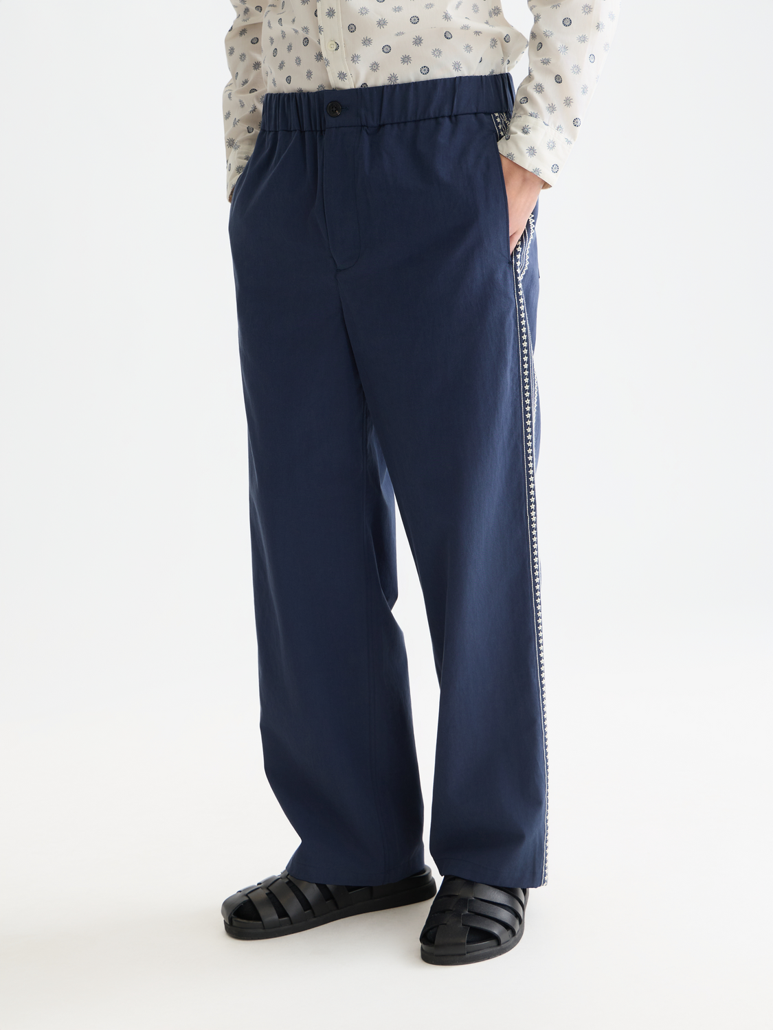Pantalon de jogging droit décontracté Otis en mélange coton-tencel brodé