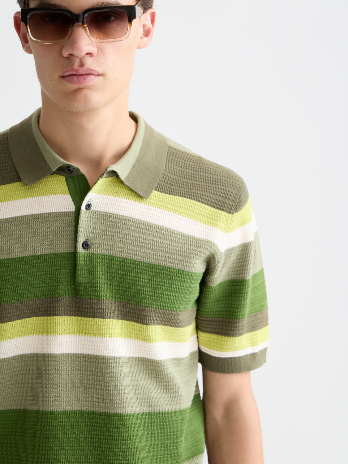 Structured Striped Knitted Polo
