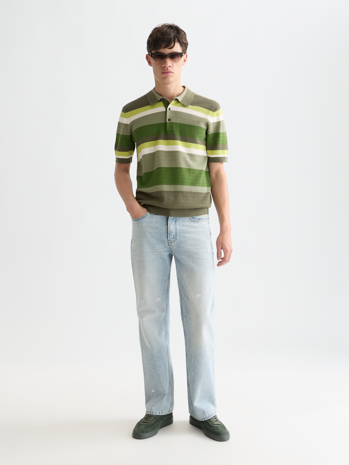 Structured Striped Knitted Polo