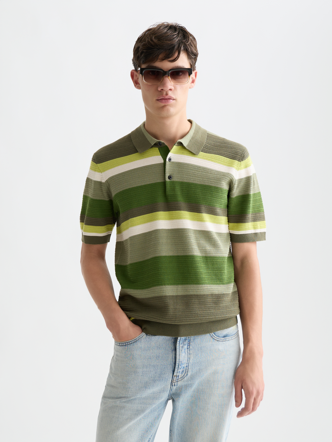 Structured Striped Knitted Polo