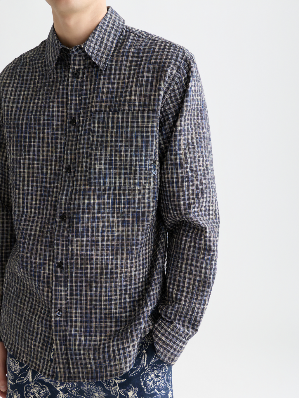 Seersucker Micro Check Relaxedfit Shirt