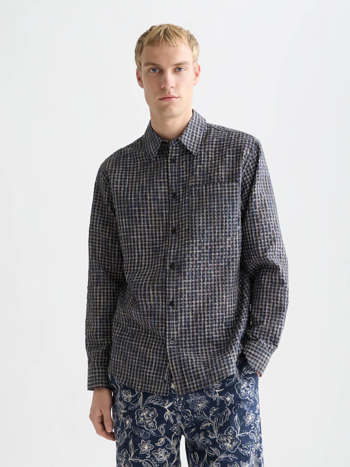 Seersucker Micro Check Relaxedfit Shirt