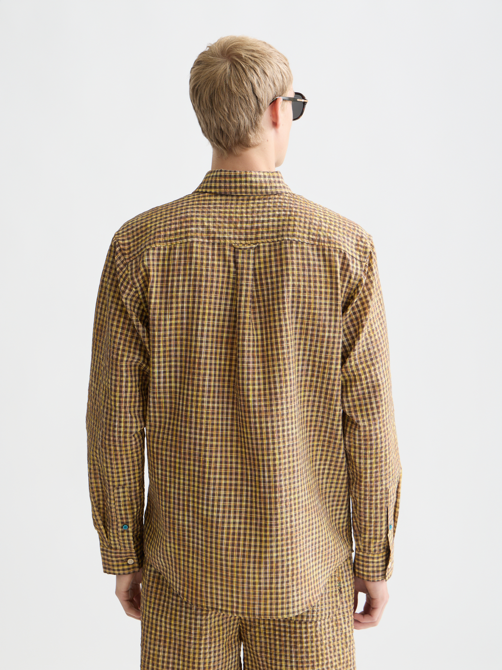 Chemise coupe décontractée micro-carreaux en seersucker