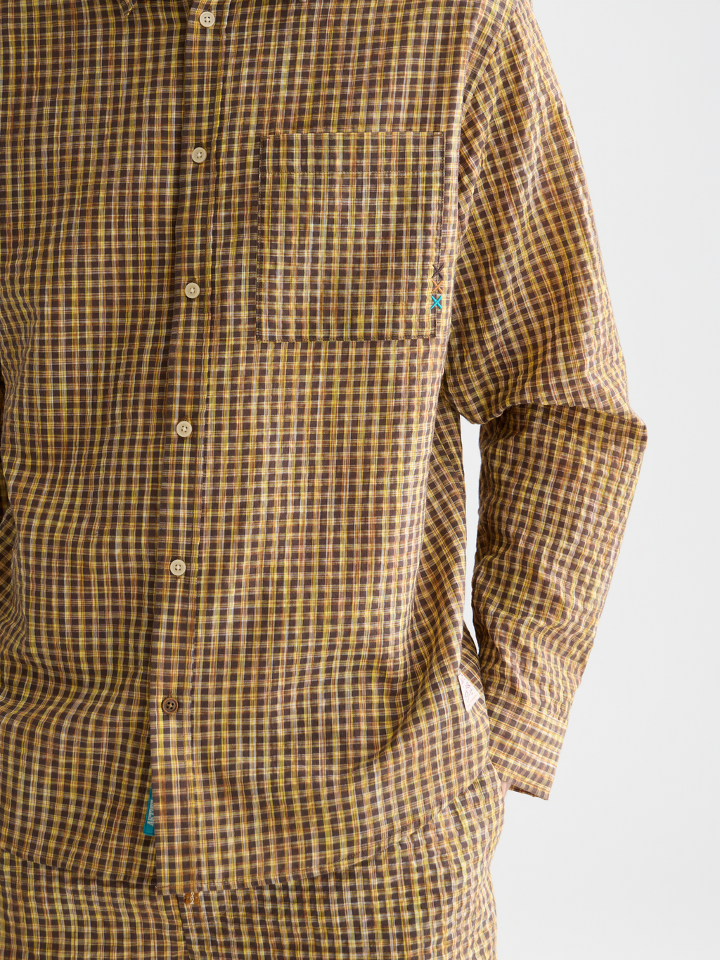 Chemise coupe décontractée micro-carreaux en seersucker