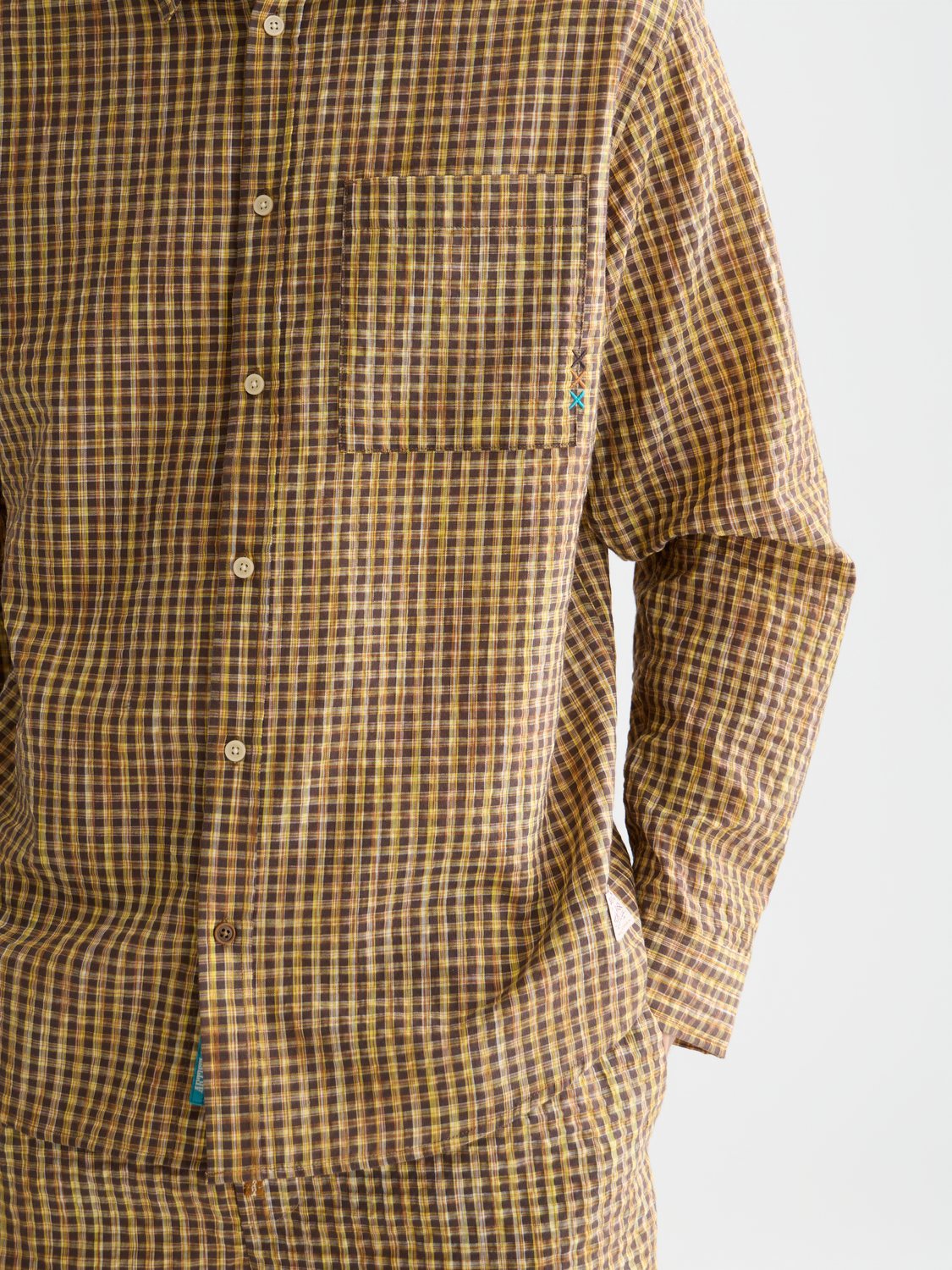 Chemise coupe décontractée micro-carreaux en seersucker