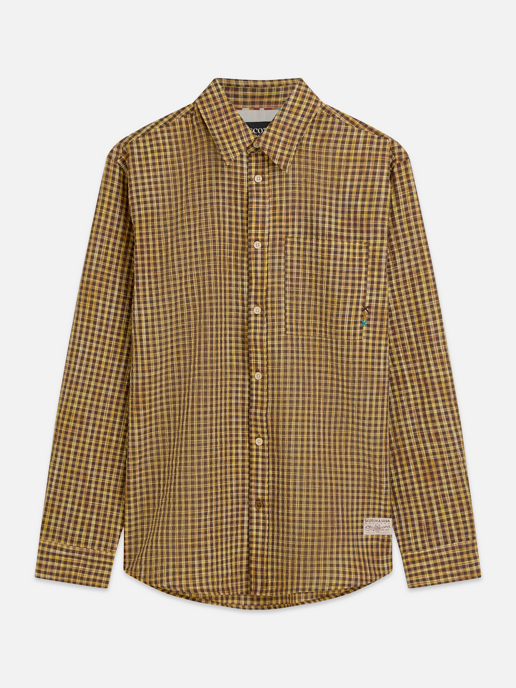 Chemise coupe décontractée micro-carreaux en seersucker